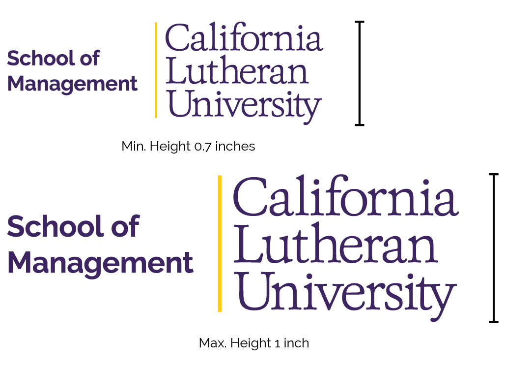 California Lutheran University School of Management logos. Stacked minimum height 0.7 inches, maximum 1 inch.